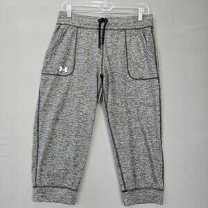 Under Armour Gray Black Heatgear Capri Pants Activewear Sporty Logo Women Size S